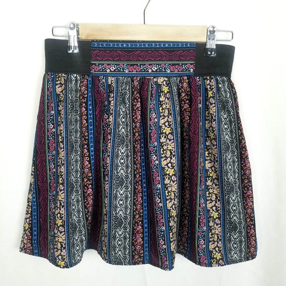 Joe B - Striped Multi-color Floral Skater Skirt